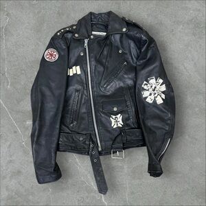 Vintage Open Road Leather Jacket Mens 36 Black Flag 90s Punk‎ RHCP Battle Vest